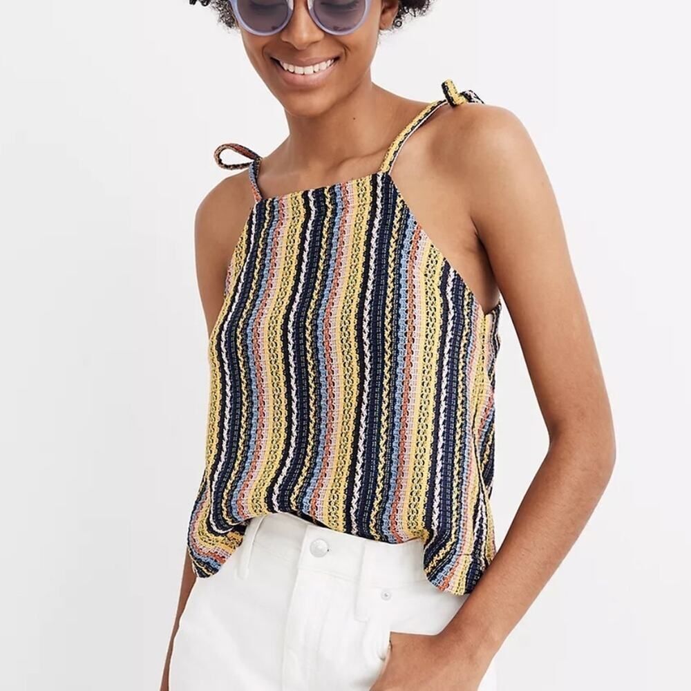 Madewell Texture & Thread Tie-Shoulder Tank Top in Rainbow Crochet